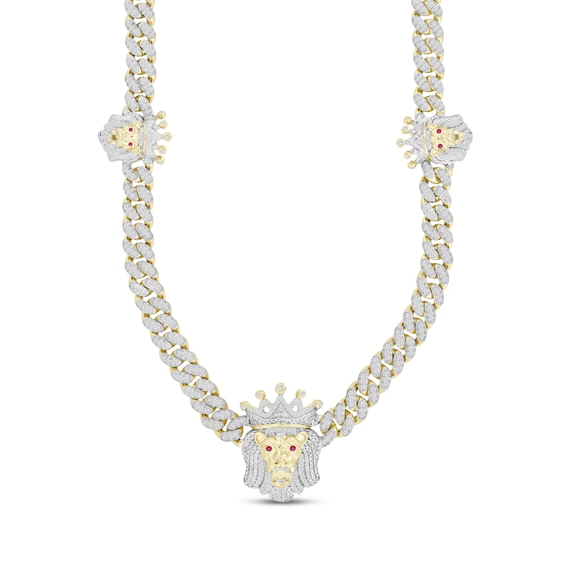 Main Image 1 of Men's Diamond & Lab-Created Ruby Lion with Crown Necklace 2 ct tw 10K Yellow Gold 20&quot;