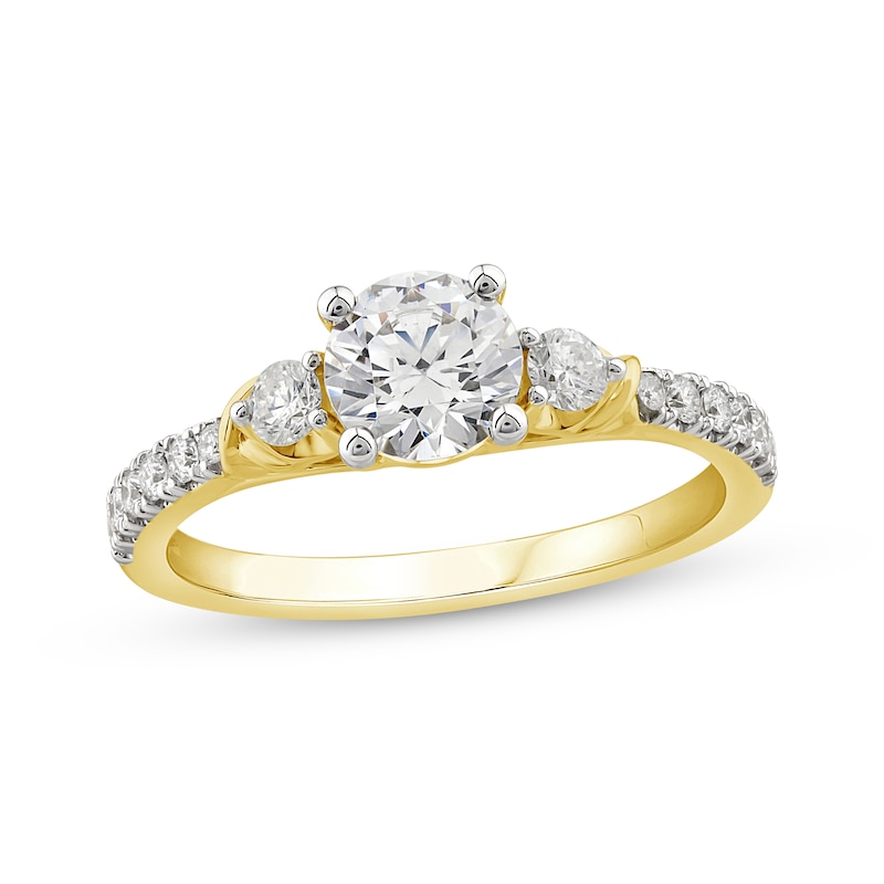 Main Image 1 of Round-Cut Diamond Three-Stone Engagement Ring 1-1/4 ct tw 14K Yellow Gold