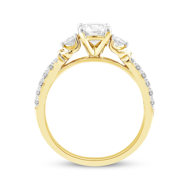 Main Image 2 of Round-Cut Diamond Three-Stone Engagement Ring 1-1/4 ct tw 14K Yellow Gold