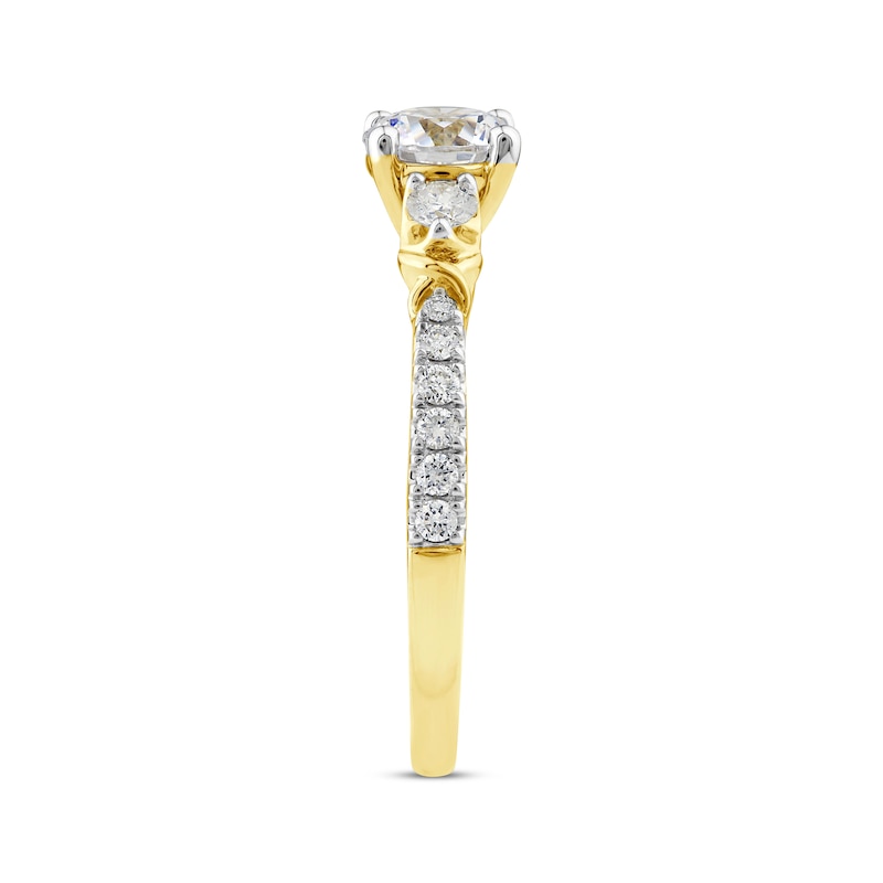 Main Image 3 of Round-Cut Diamond Three-Stone Engagement Ring 1-1/4 ct tw 14K Yellow Gold