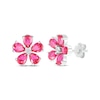 Thumbnail Image 1 of Pear-Shaped Lab-Created Ruby & White Lab-Created Sapphire Flower Stud Earrings Sterling Silver