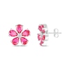 Thumbnail Image 2 of Pear-Shaped Lab-Created Ruby & White Lab-Created Sapphire Flower Stud Earrings Sterling Silver