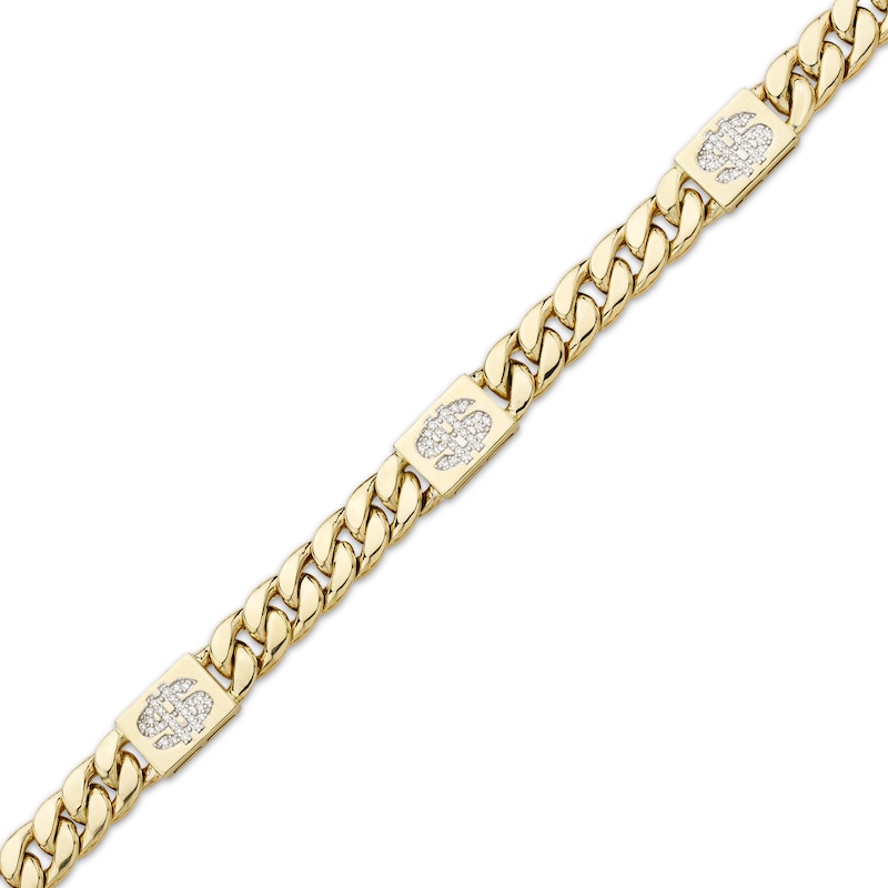 Main Image 2 of Men's Diamond Dollar Sign Solid Cuban Curb Chain Bracelet 3/8 ct tw 10K Yellow Gold 8.5&quot;