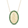 Thumbnail Image 1 of Lab-Created Emerald Our Lady of Guadalupe Oval Necklace 14K Yellow Gold 16&quot;