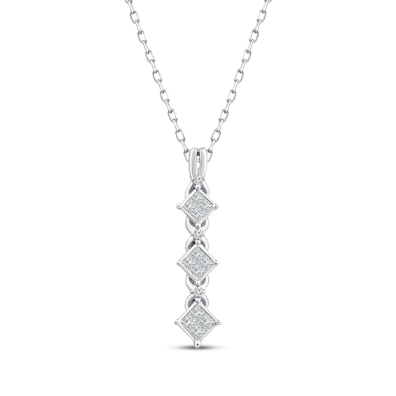 Princess-Cut Diamond Quad Trio Drop Necklace 1/4 ct tw 10K White Gold 18"