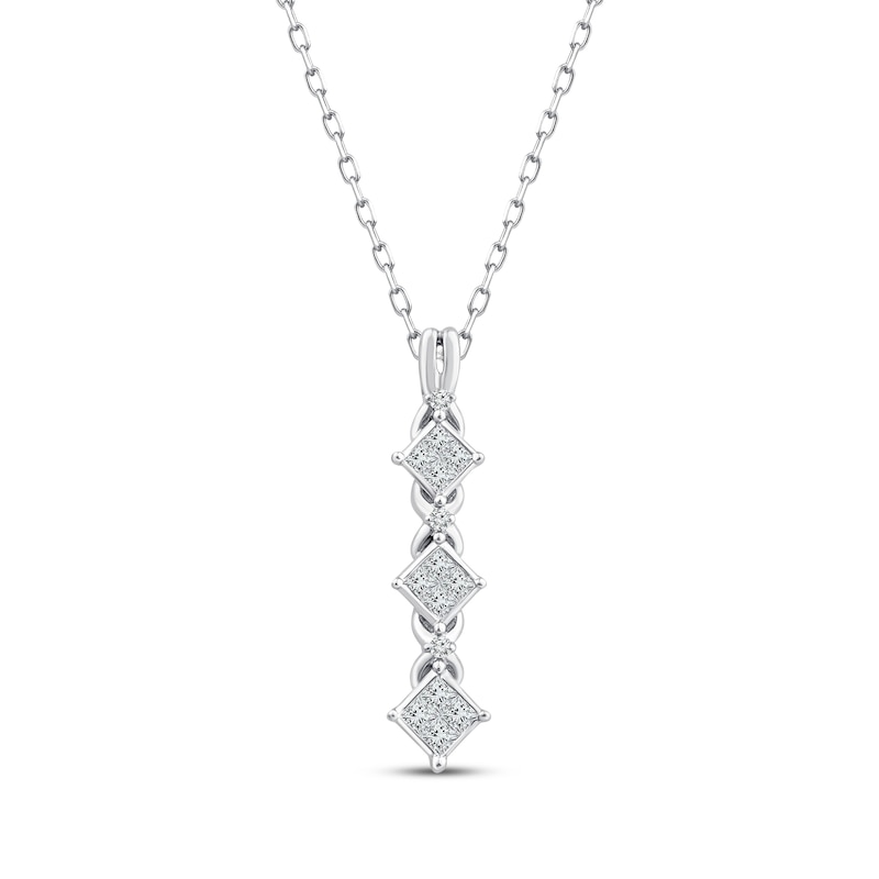 Princess-Cut Diamond Quad Trio Drop Necklace 1/4 ct tw 10K White Gold 18"
