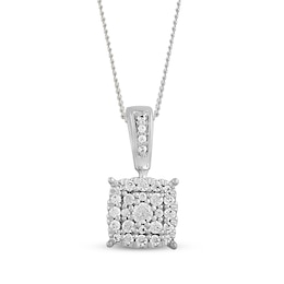 Multi-Diamond Cushion-Shaped Necklace 1/6 ct tw 10K White Gold 18&quot;