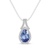 Thumbnail Image 0 of Pear-Shaped Blue Lab-Created Sapphire & White Lab-Created Sapphire Halo Necklace Sterling Silver 18"