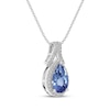 Thumbnail Image 1 of Pear-Shaped Blue Lab-Created Sapphire & White Lab-Created Sapphire Halo Necklace Sterling Silver 18"