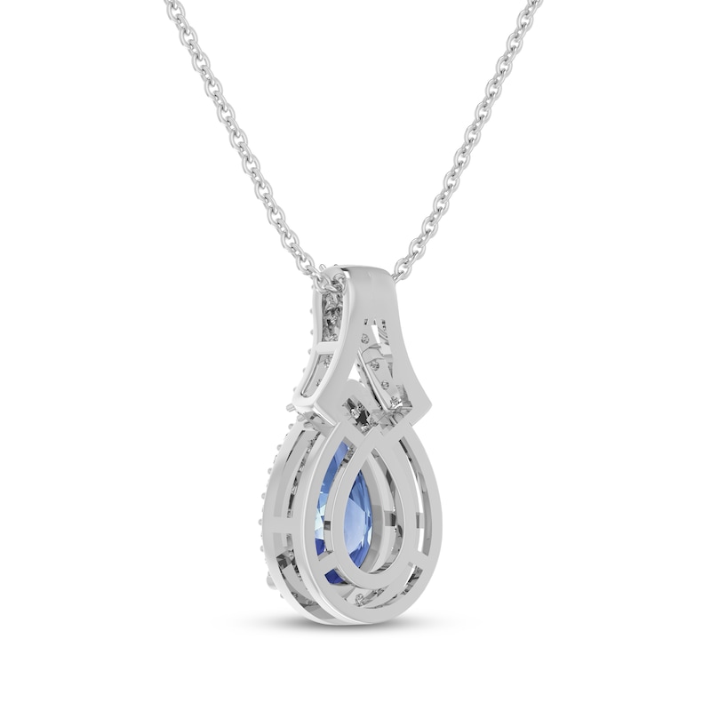 Pear-Shaped Blue Lab-Created Sapphire & White Lab-Created Sapphire Halo Necklace Sterling Silver 18"