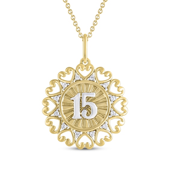Diamond Quinceañera "15" Necklace 1/20 ct tw 10K Two-Tone Gold 18"