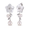 Thumbnail Image 1 of Cultured Pearl, White Lab-Created Sapphire & Mother-of-Pearl Flower Drop Earrings Sterling Silver