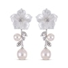 Thumbnail Image 2 of Cultured Pearl, White Lab-Created Sapphire & Mother-of-Pearl Flower Drop Earrings Sterling Silver