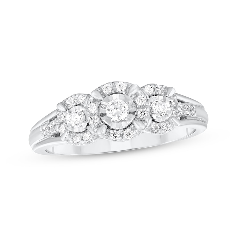 Main Image 1 of Round-Cut Diamond Three-Stone Engagement Ring 1/4 ct tw 10K White Gold