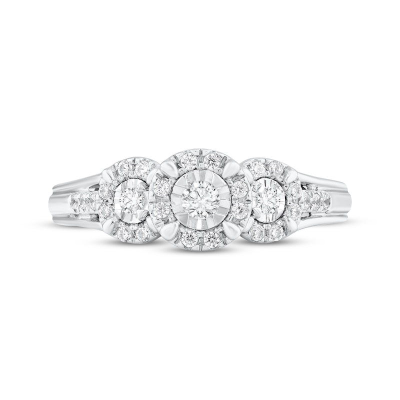 Main Image 3 of Round-Cut Diamond Three-Stone Engagement Ring 1/4 ct tw 10K White Gold