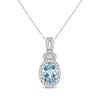 Thumbnail Image 0 of Oval-Cut Aquamarine & Diamond Halo Necklace 1/6 ct tw 10K White Gold 18"