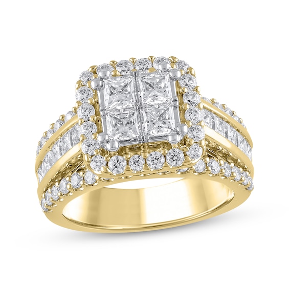 Princess-Cut Quad Diamond Halo Engagement Ring 3 ct tw 14K Yellow Gold