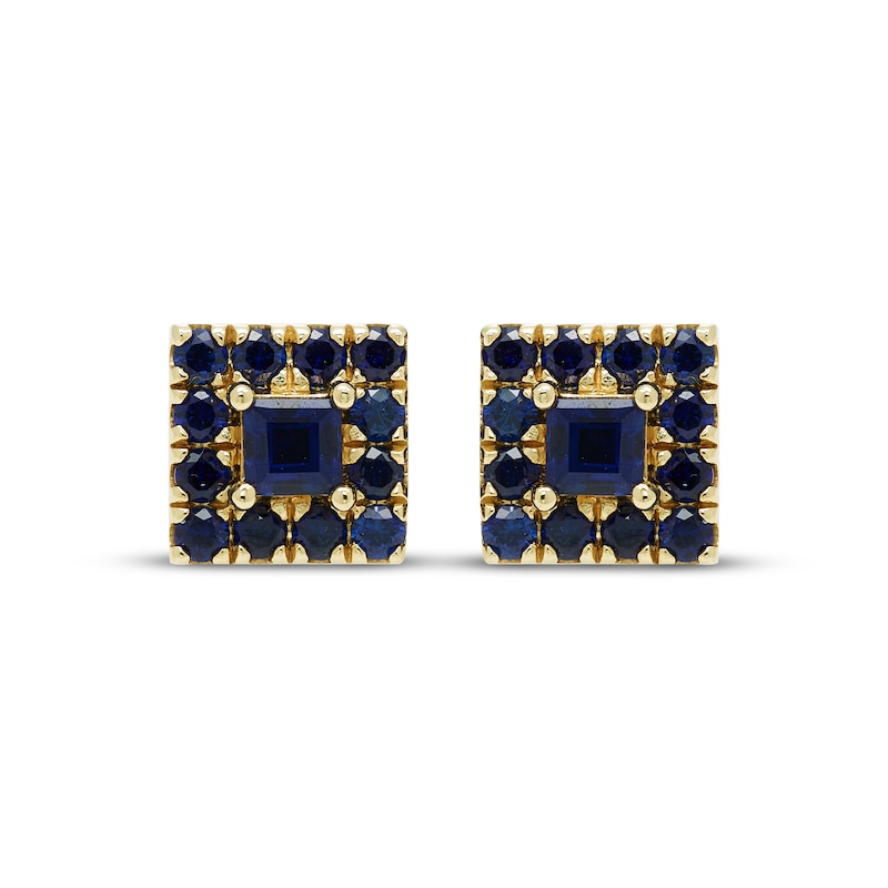 Square & Round-Cut Natural Blue Sapphire Stud Earrings 10K Yellow Gold