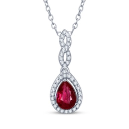 Pear-Shaped Lab-Created Ruby & White Lab-Created Sapphire Twist Frame Necklace Sterling Silver 18&quot;