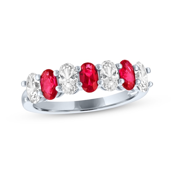 Oval-Cut Lab-Created Ruby & White Lab-Created Sapphire Alternating Ring Sterling Silver