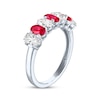 Thumbnail Image 1 of Oval-Cut Lab-Created Ruby & White Lab-Created Sapphire Alternating Ring Sterling Silver