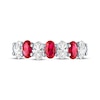 Thumbnail Image 2 of Oval-Cut Lab-Created Ruby & White Lab-Created Sapphire Alternating Ring Sterling Silver