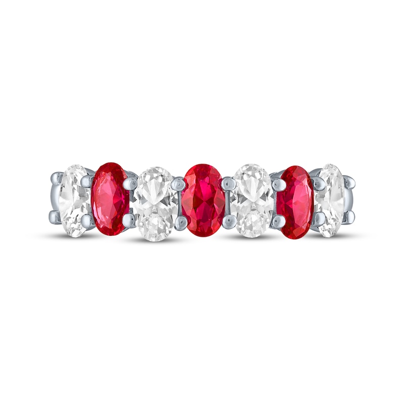 Oval-Cut Lab-Created Ruby & White Lab-Created Sapphire Alternating Ring Sterling Silver