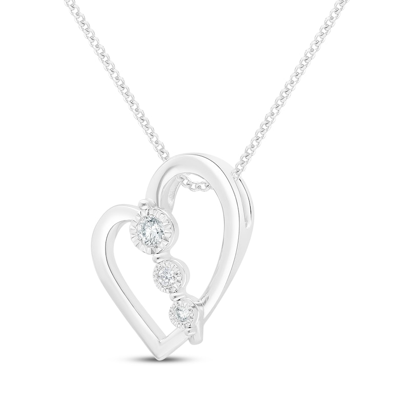 Main Image 2 of Diamond Three-Stone Tilted Heart Necklace 1/8 ct tw Sterling Silver 19&quot;