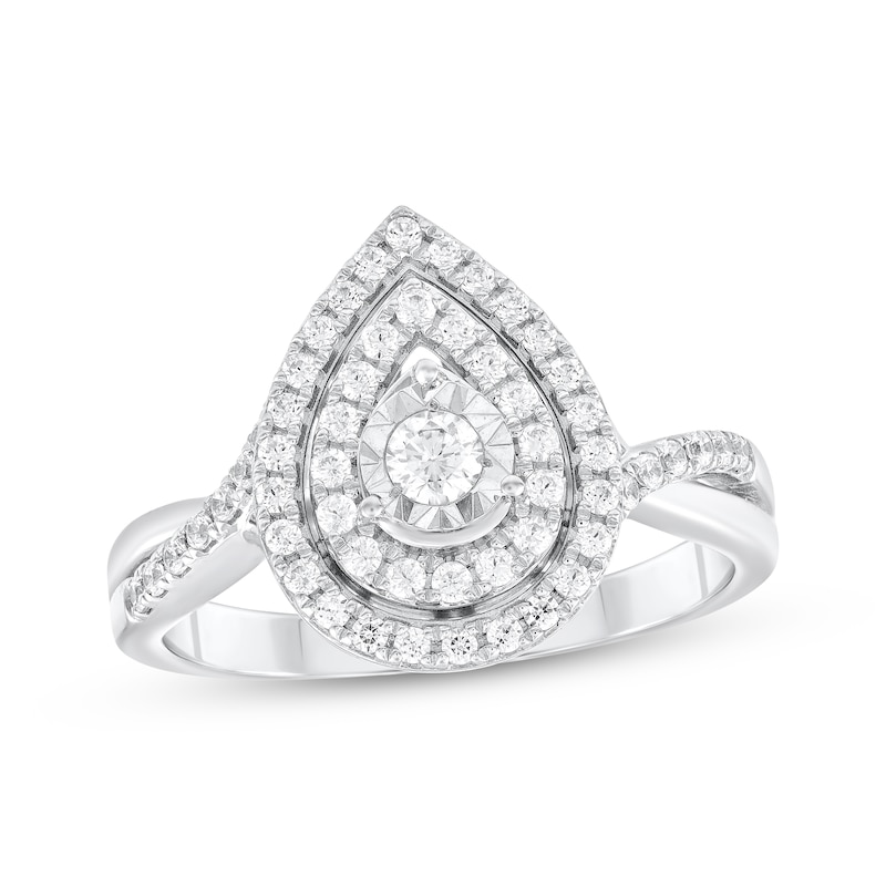 Main Image 1 of Round-Cut Diamond Double Halo Engagement Ring 1/2 ct tw 10K White Gold