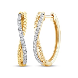 Threads of Love Diamond Crossover Hoop Earrings 1/6 ct tw 10K Yellow Gold