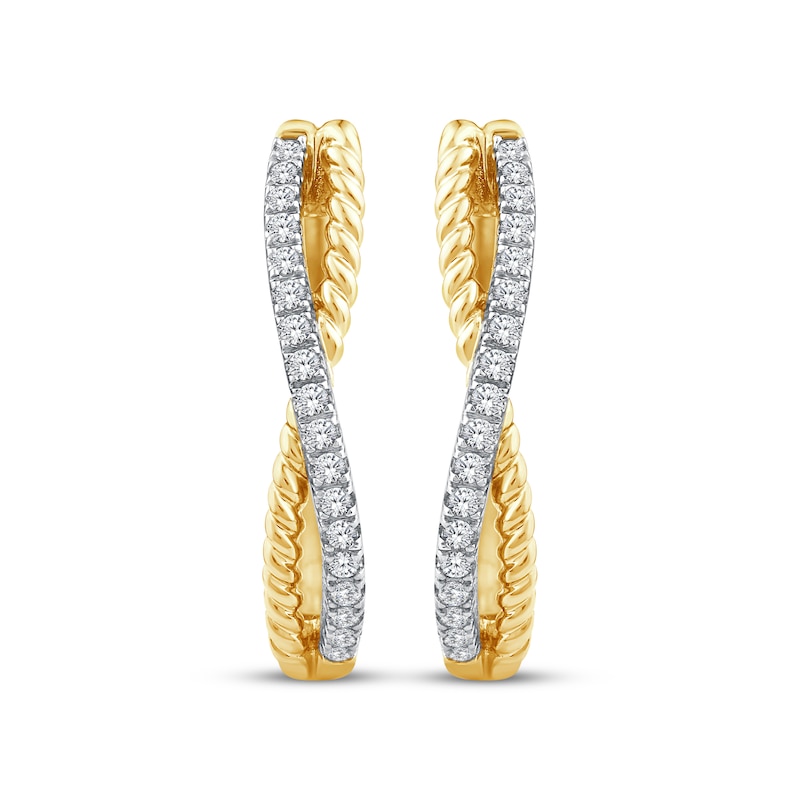 Threads of Love Diamond Crossover Hoop Earrings 1/6 ct tw 10K Yellow Gold