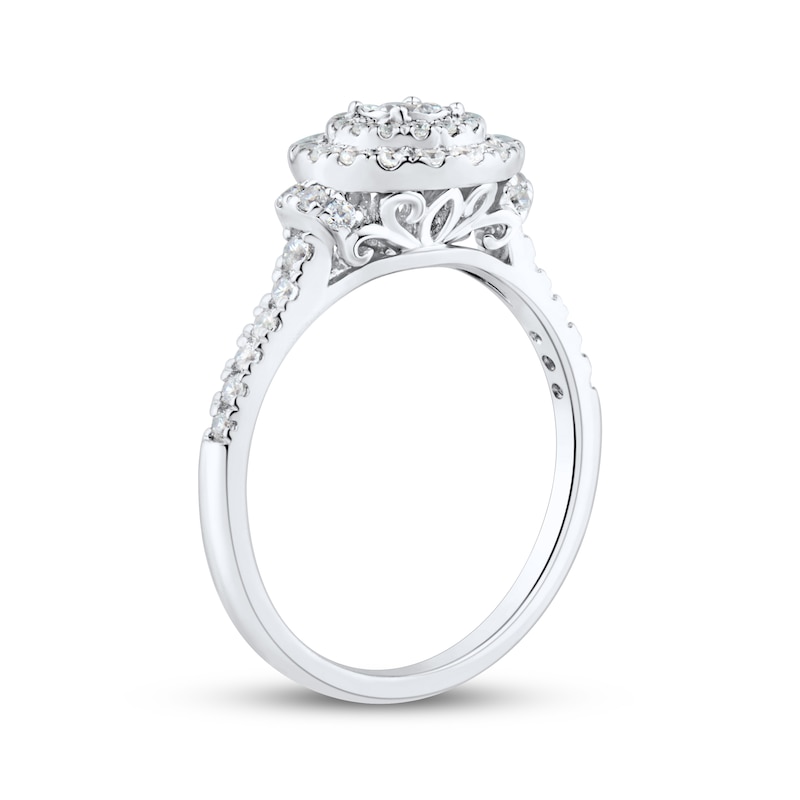 Main Image 2 of Round-Cut Diamond Double Halo Engagement Ring 1/2 ct tw 10K White Gold