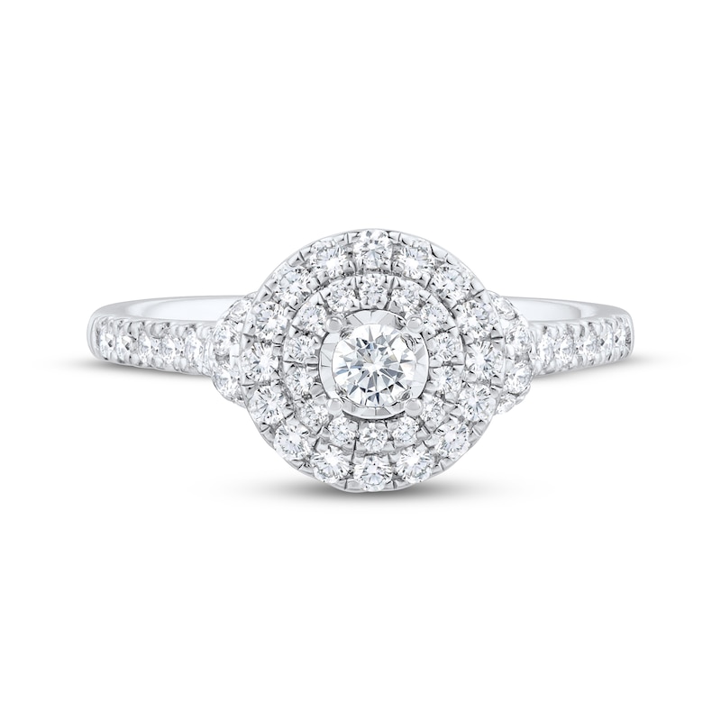 Main Image 3 of Round-Cut Diamond Double Halo Engagement Ring 1/2 ct tw 10K White Gold