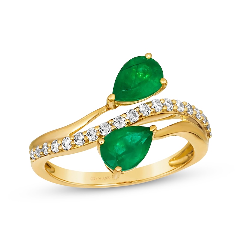 Le Vian Pear-Shaped Emerald Bypass Ring 1/3 ct tw Diamonds 14K Honey Gold