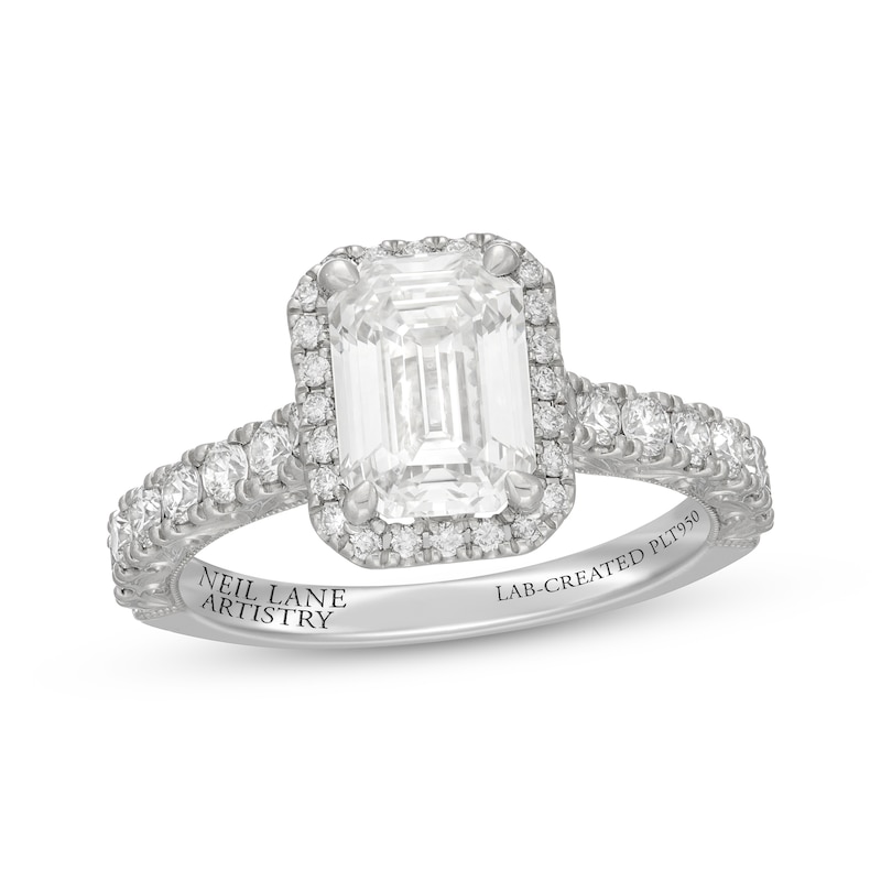 Main Image 1 of Neil Lane Artistry Heritage Emerald-Cut Lab-Grown Diamond Halo Engagement Ring 2-3/4 ct tw Platinum