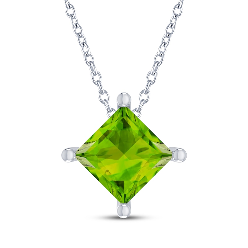 Main Image 1 of Square-Cut Peridot Solitaire Necklace Sterling Silver 18&quot;