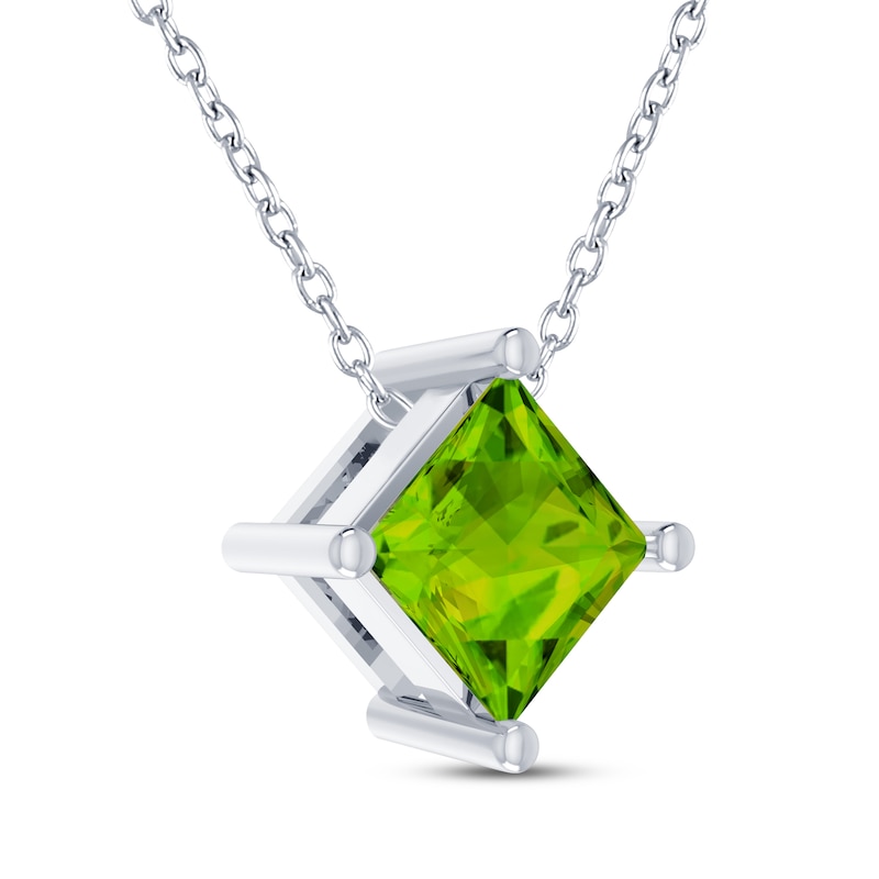 Main Image 2 of Square-Cut Peridot Solitaire Necklace Sterling Silver 18&quot;