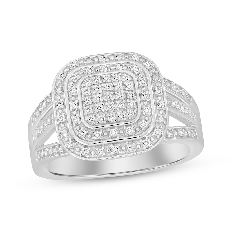 Main Image 1 of Multi-Diamond Center Cushion-Shaped Fashion Ring 1/6 ct tw Sterling Silver