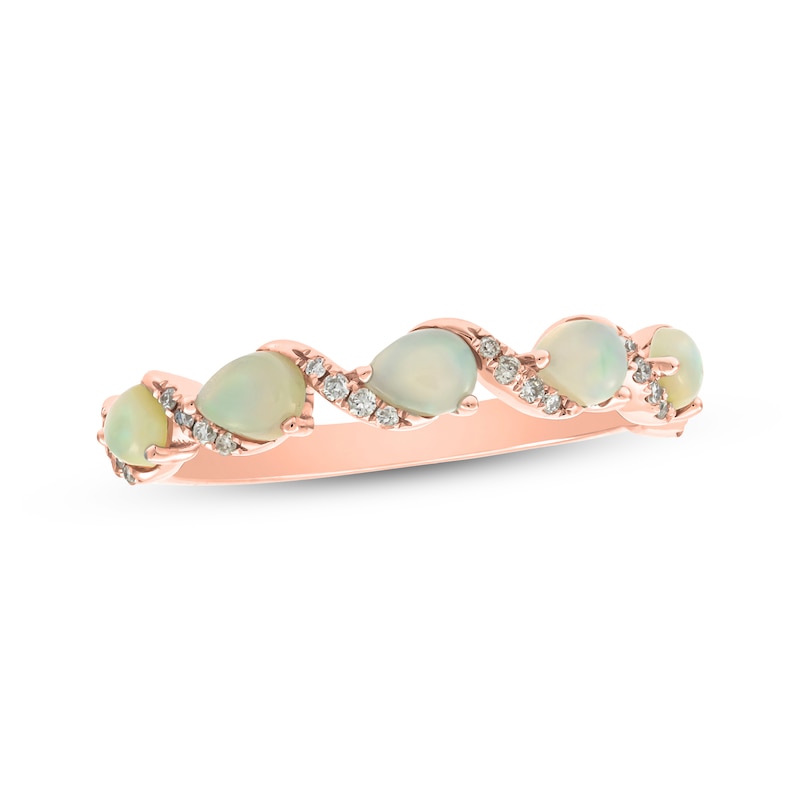 Pear-Shaped Natural Opal & Diamond Ring 1/15 ct tw 10K Rose Gold