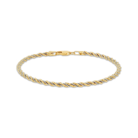 Hollow Rope & Box Chain Bracelet 2.46mm 10K Two-Tone Gold 7.5"