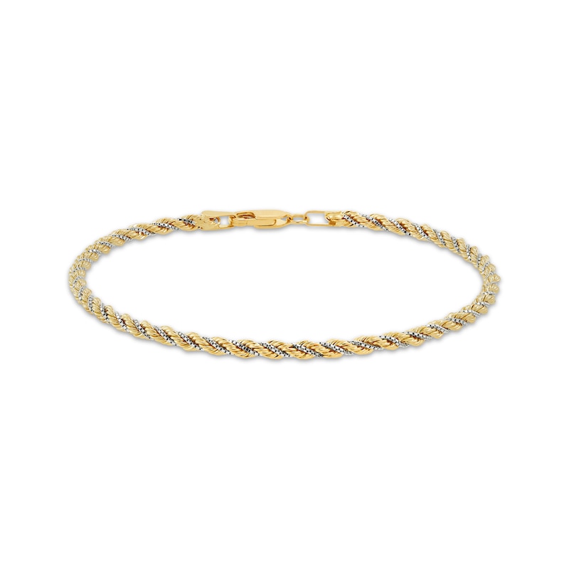 Main Image 1 of Hollow Rope & Box Chain Bracelet 2.46mm 10K Two-Tone Gold 7.5&quot;