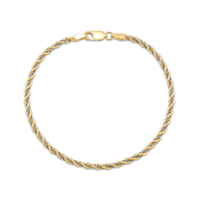 Main Image 2 of Hollow Rope & Box Chain Bracelet 2.46mm 10K Two-Tone Gold 7.5&quot;