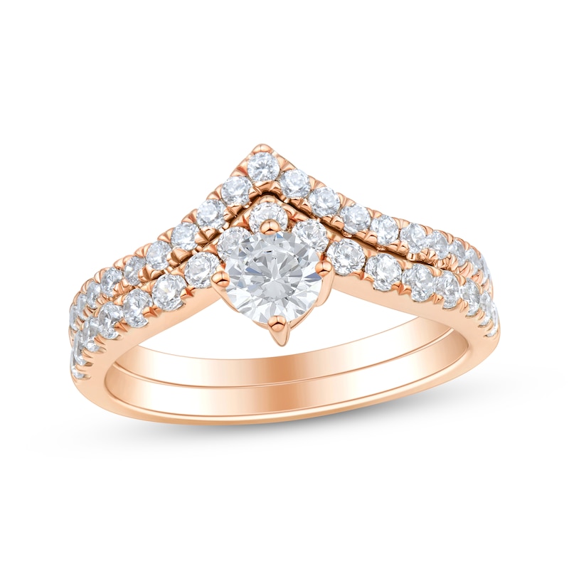 Main Image 1 of Round-Cut Diamond Chevron Bridal Set 7/8 ct tw 14K Rose Gold