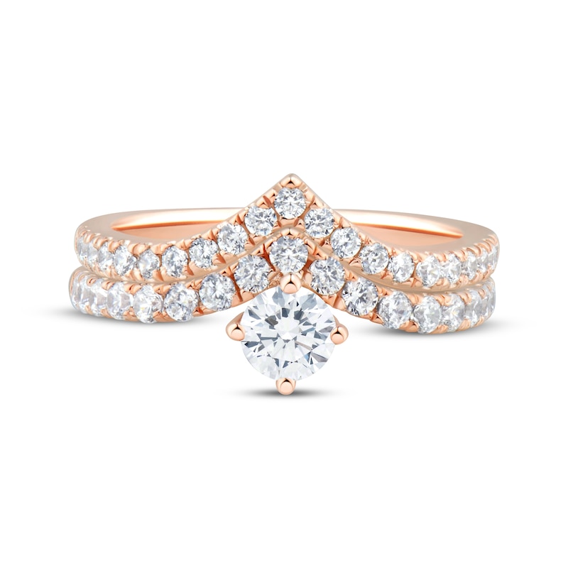 Main Image 3 of Round-Cut Diamond Chevron Bridal Set 7/8 ct tw 14K Rose Gold