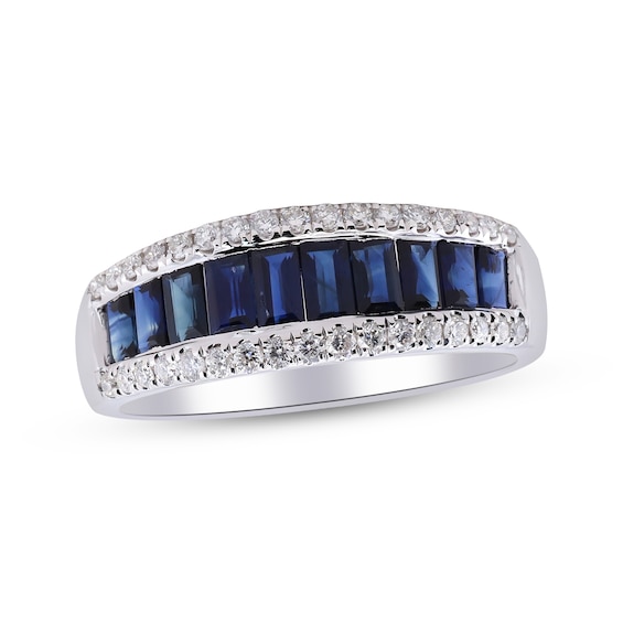 Cirari Couture Baguette-Cut Natural Blue Sapphire & Diamond Ring 1/5 ct tw 14K White Gold