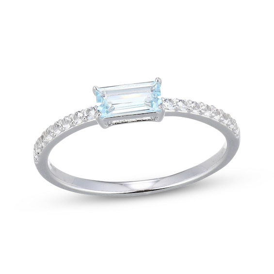 Baguette-Cut Aquamarine & White Lab-Created Sapphire Ring Sterling Silver