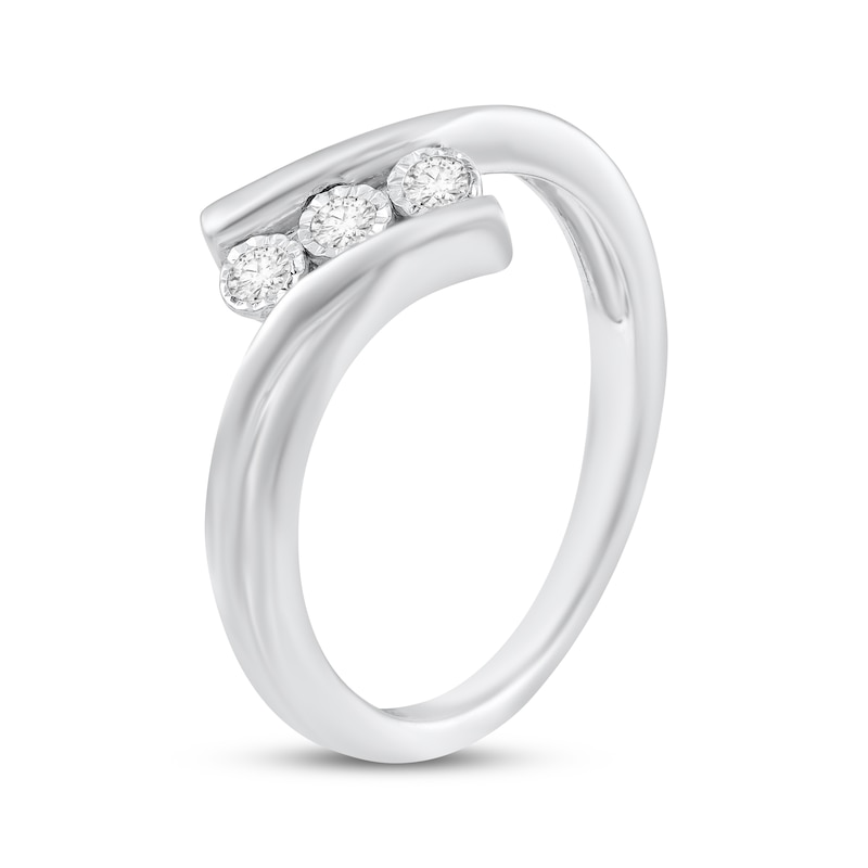 Main Image 2 of Diamond Diagonal Three-Stone Bypass Ring 1/15 ct tw Sterling Silver