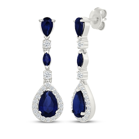 Pear-Shaped Blue Lab-Created Sapphire & White Lab-Created Sapphire Drop Earrings Sterling Silver