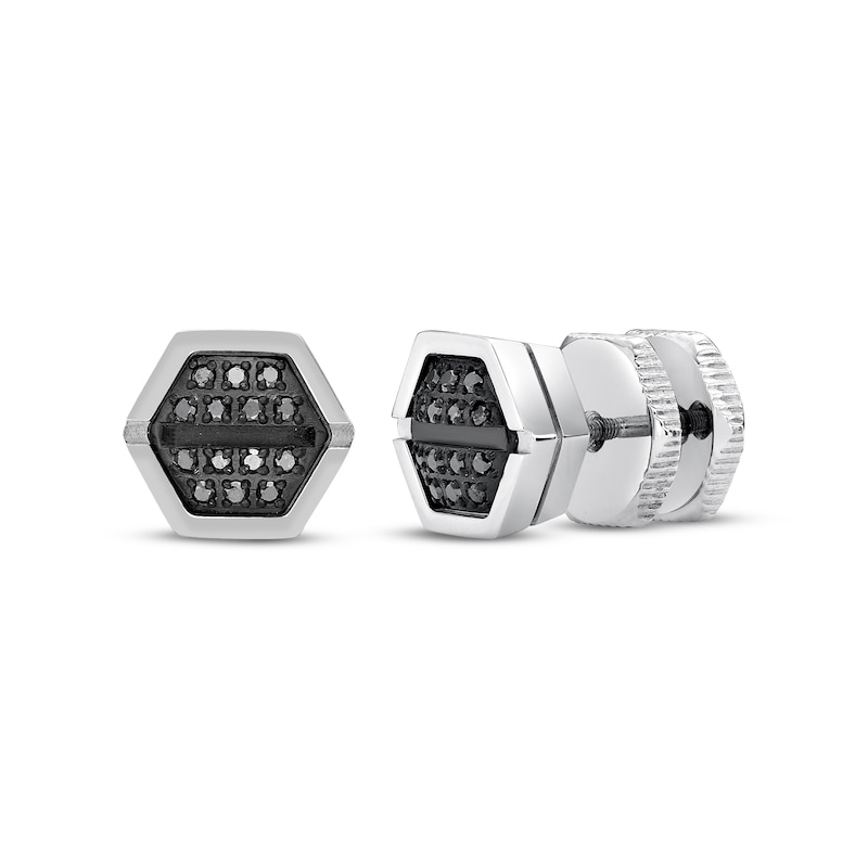 Main Image 1 of Men's Black Diamond Hexagon Stud Earrings 1/8 ct tw Stainless Steel