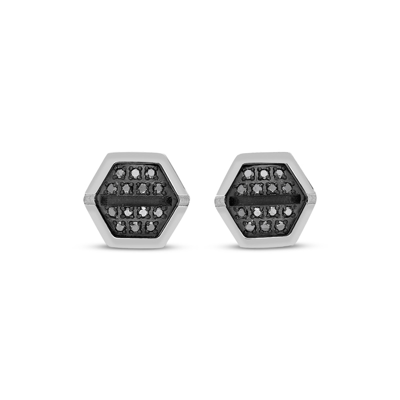 Main Image 2 of Men's Black Diamond Hexagon Stud Earrings 1/8 ct tw Stainless Steel